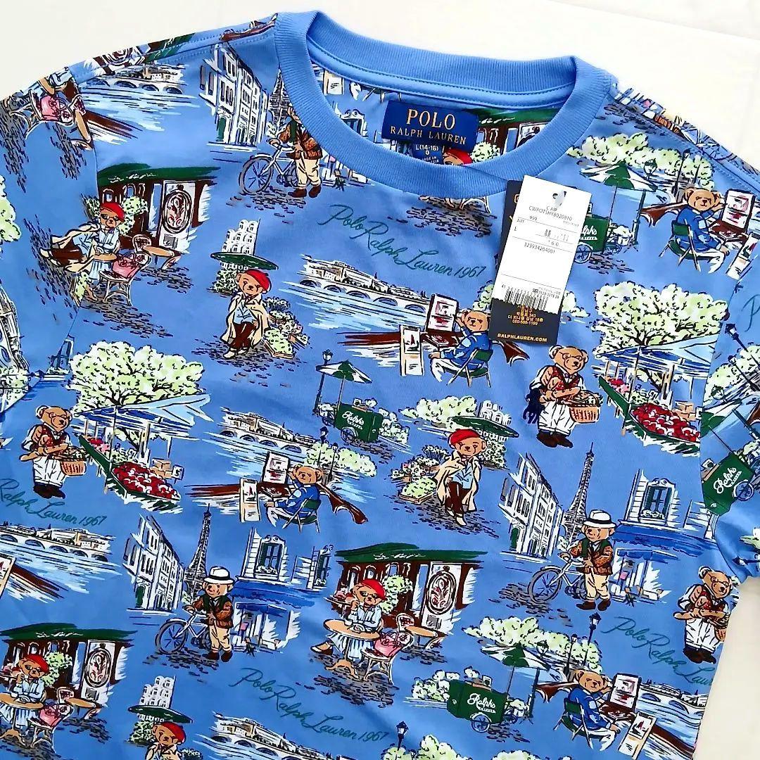 新品 ポロラルフローレン 希少 現行タグ パリ 総柄 ポロベア 半袖Tシャツ 青