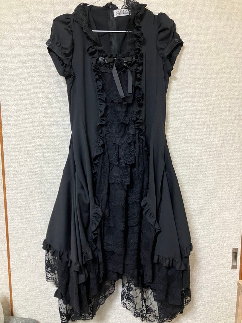 Marble 造形美ドレスワンピース:黒×黒レース Marble 造形美ドレスワンピース:黒×黒レース