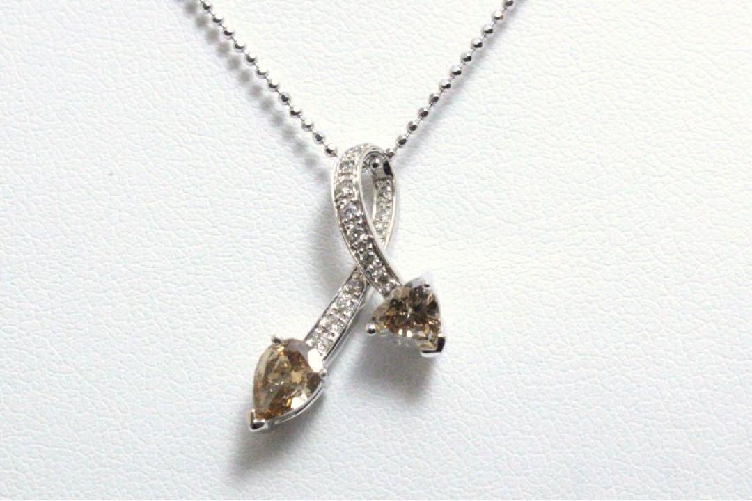 K18WG/750 ブラウンカラー系 合計1.01ct 天然ダイヤネックレス K18WG/750 ブラウンカラー系 合計1.01ct 天然ダイヤネックレス
