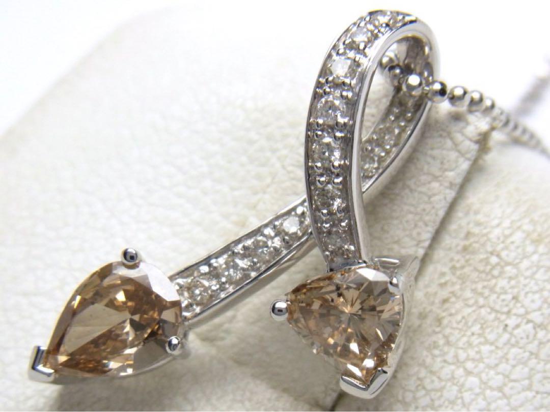 K18WG/750 ブラウンカラー系 合計1.01ct 天然ダイヤネックレス K18WG/750 ブラウンカラー系 合計1.01ct 天然ダイヤネックレス