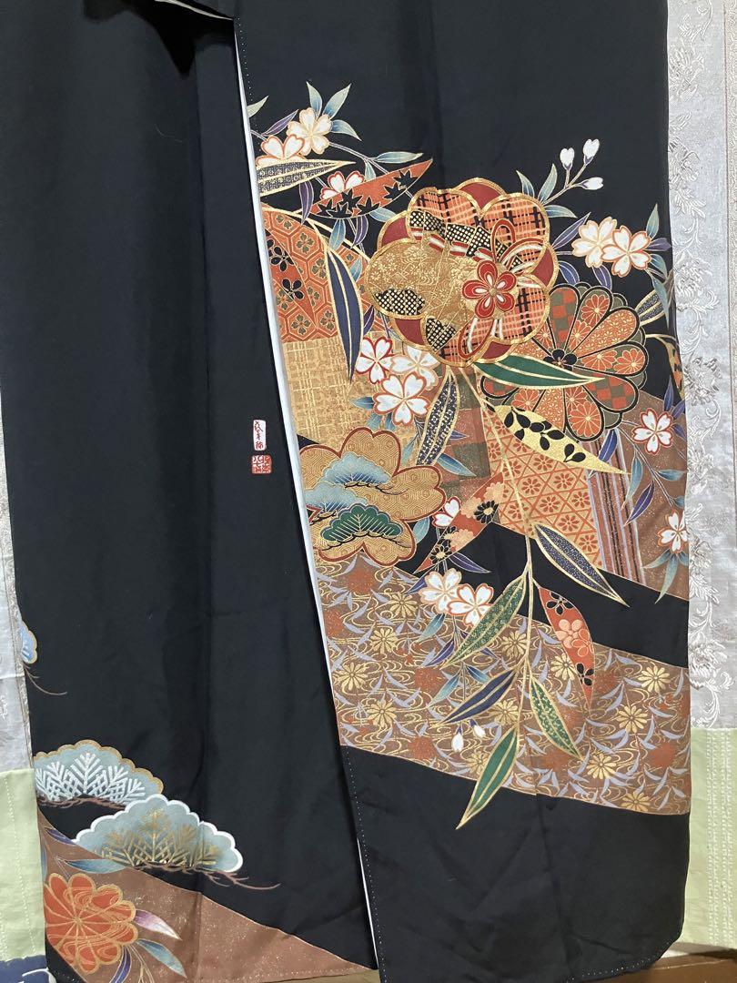 黒留袖 花柄刺繍 着物