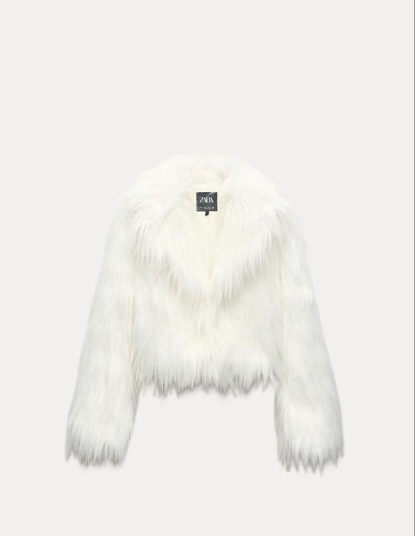 ZARA ザラ　ホワイト フェイクファー ショートジャケット　サイズS