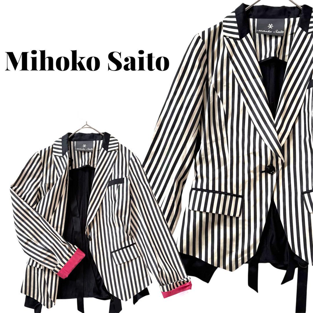 ジャケット　テーラードジャケット　ストライプ　白黒　Mihoko Saito