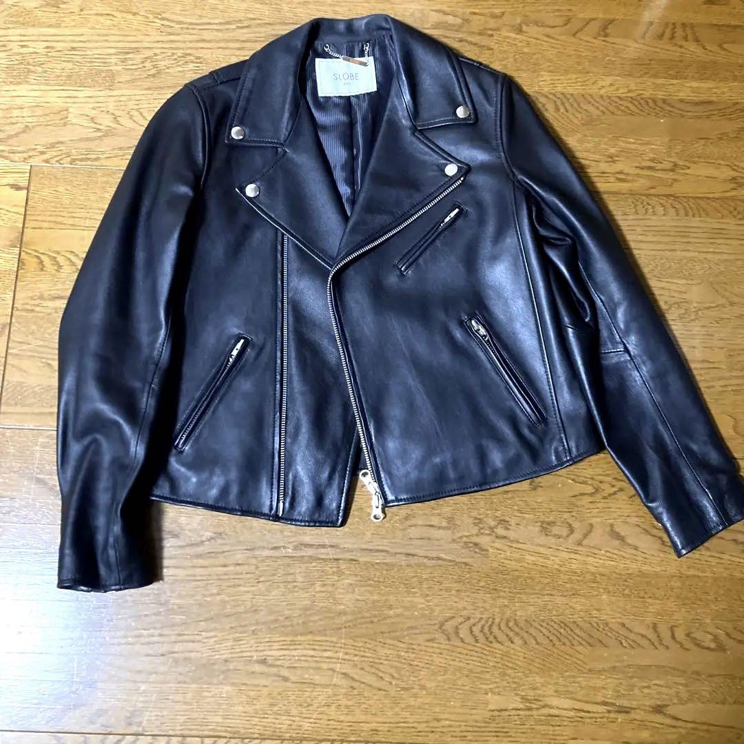 SLOBE IENA★レザーライダースジャケット・38★未着用 SLOBE IENA レザージャケット 38サイズ ブラック 羊革 ダブル
