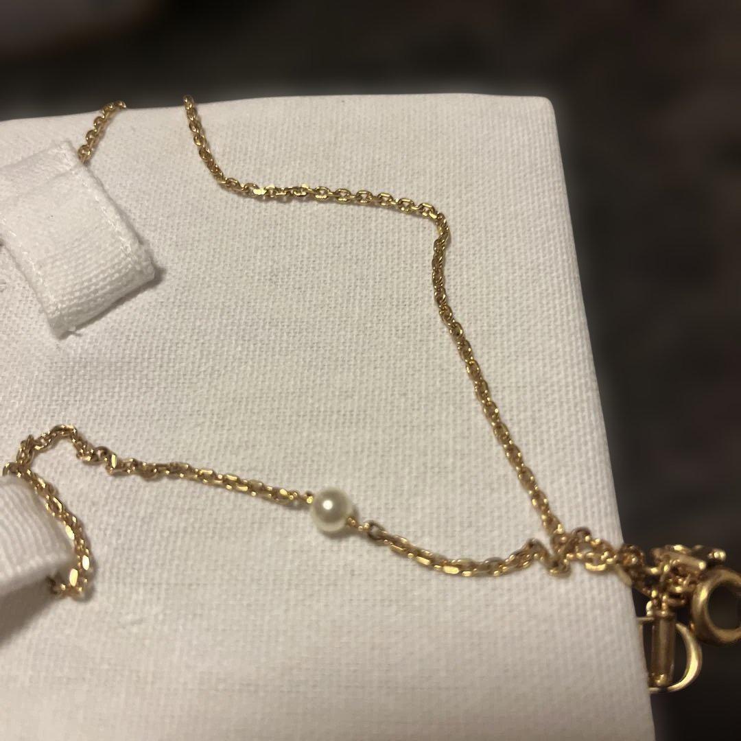 クリスチャンディオール Dior ロ ゴネックレス GP フェイクパールゴールド