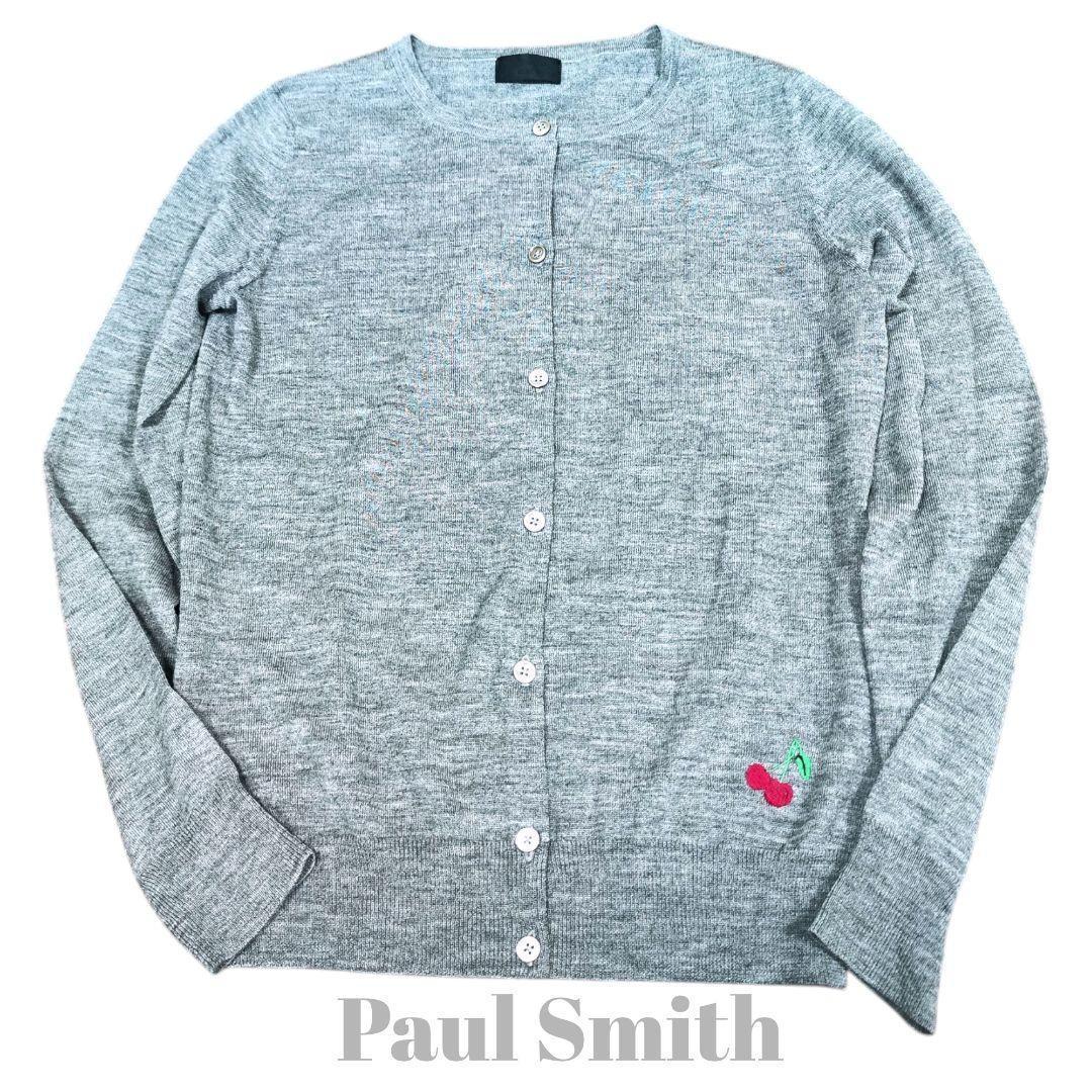人気を誇る 美品】Paul Smith☆ウールカーディガン☆チェリー刺繍☆グレー トップス