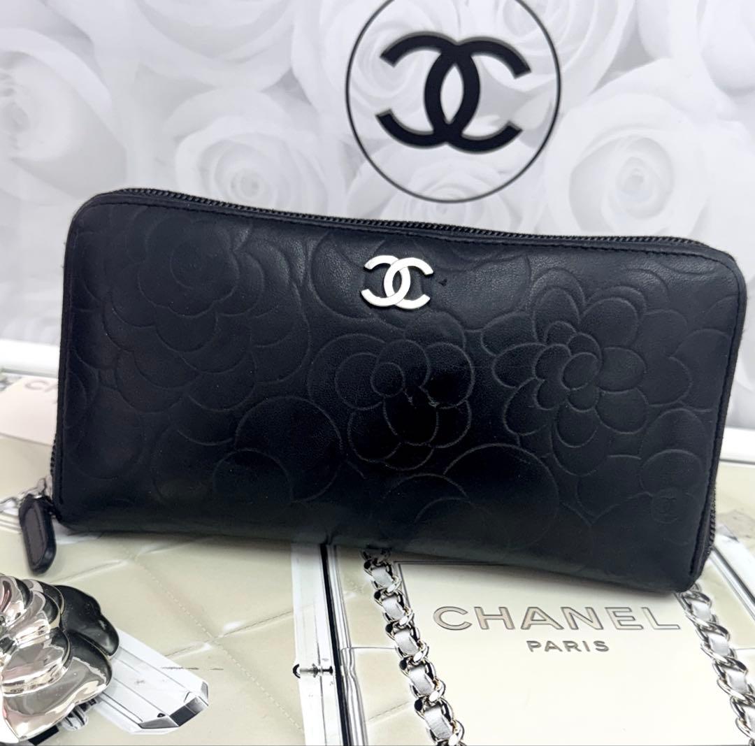 Chanel シャネル カメリア 長財布 レザー 黒CHANEL