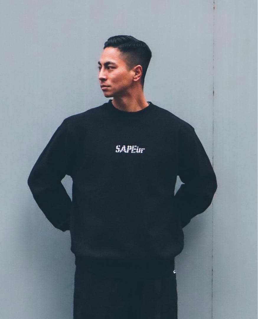 SAPEur サプール 千鳥 ロッドマン クルーネック ブラック サイズXL