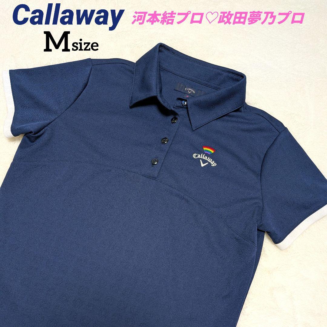 Callaway キャロウェイ 半袖ポロシャツ ネイビー花柄 M 河本結
