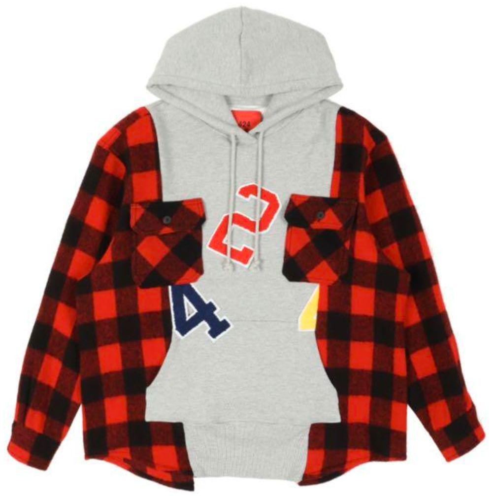 424 Reworked Flannel hoodie MHgzT-m77672854000 低価超激得