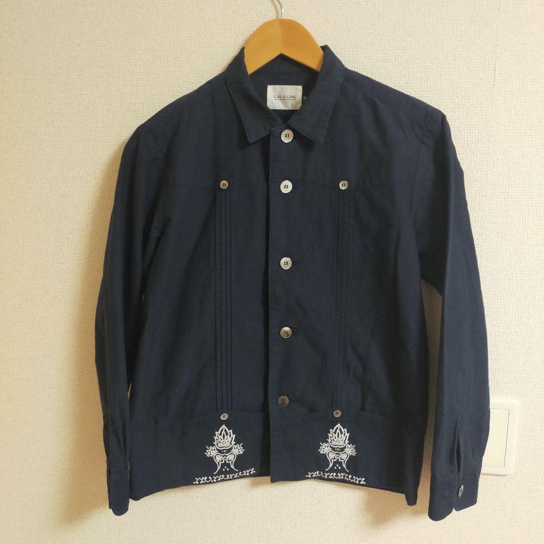 CAL O LINE キューバシャツジャケット 刺繍 XS ネイビー(紺)