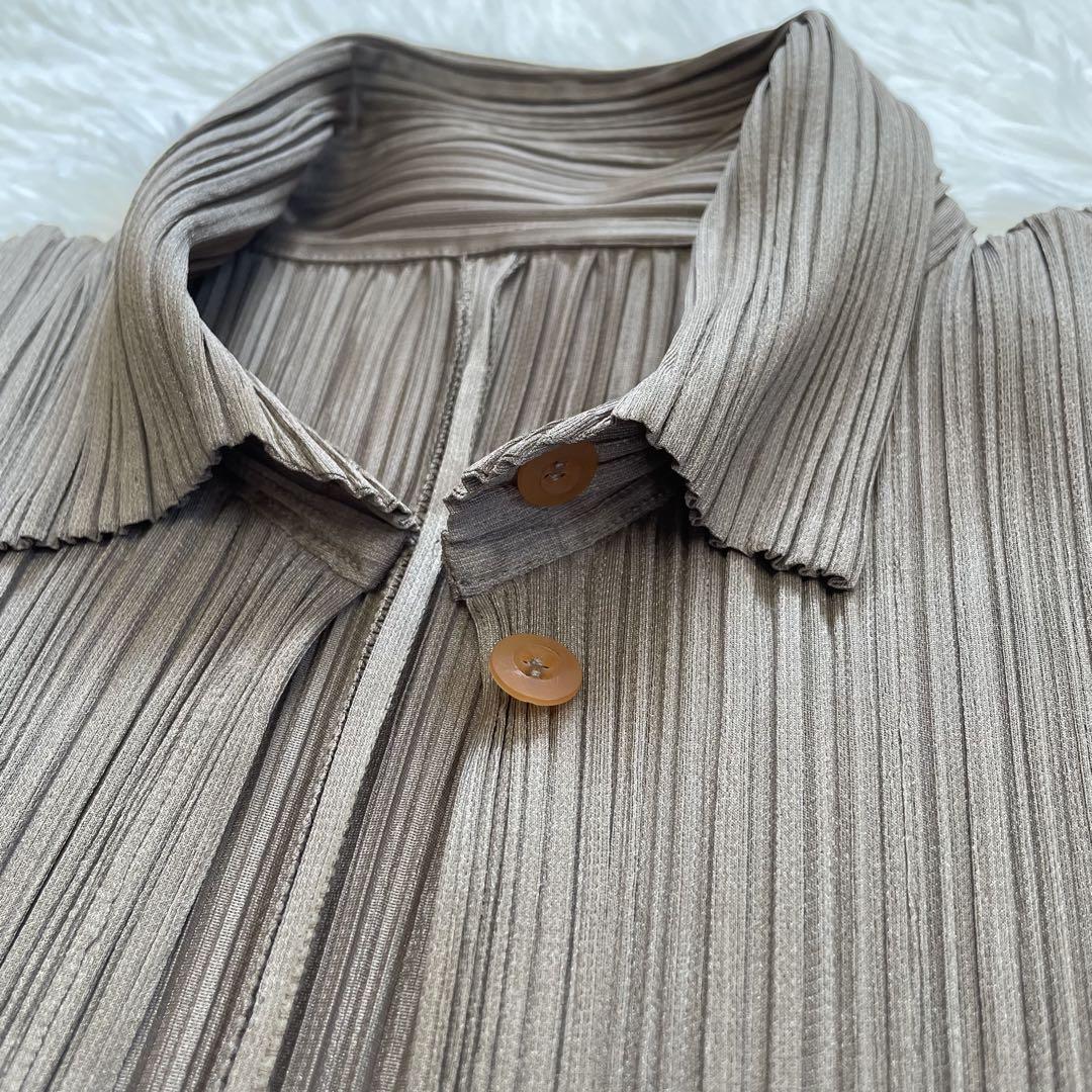 豪華 PLEATS PLEASE プリーツプリーツ オープン長袖シャツベージュ トップス