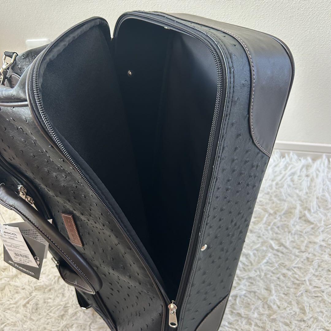 Kasco オーストリッチ型押し ゴルフボストンバッグ 黒ブラウン タグ付き Kasco オーストリッチ型押し ゴルフボストンバッグ 黒ブラウン
