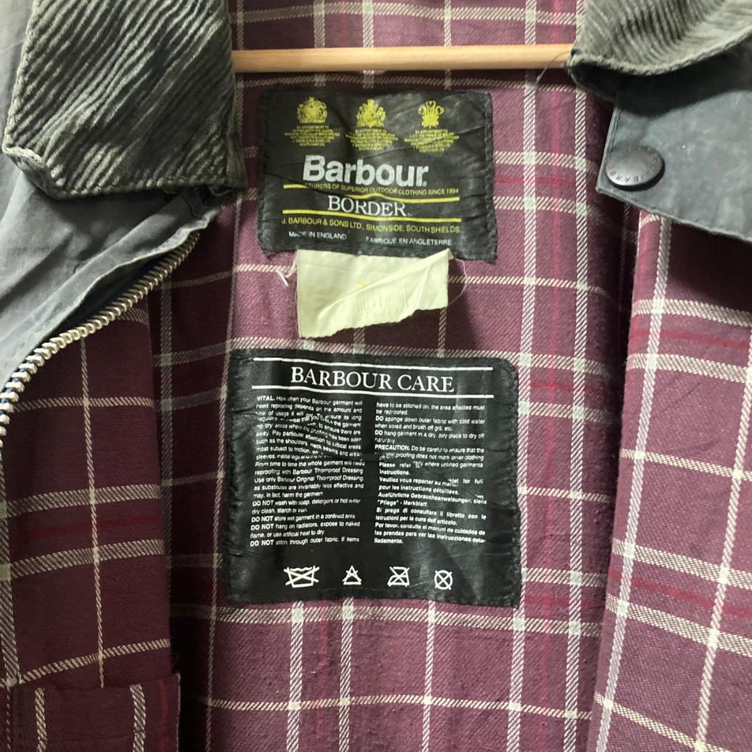 激レア 90s Barbour Border オイルドジャケット ブラック 紫