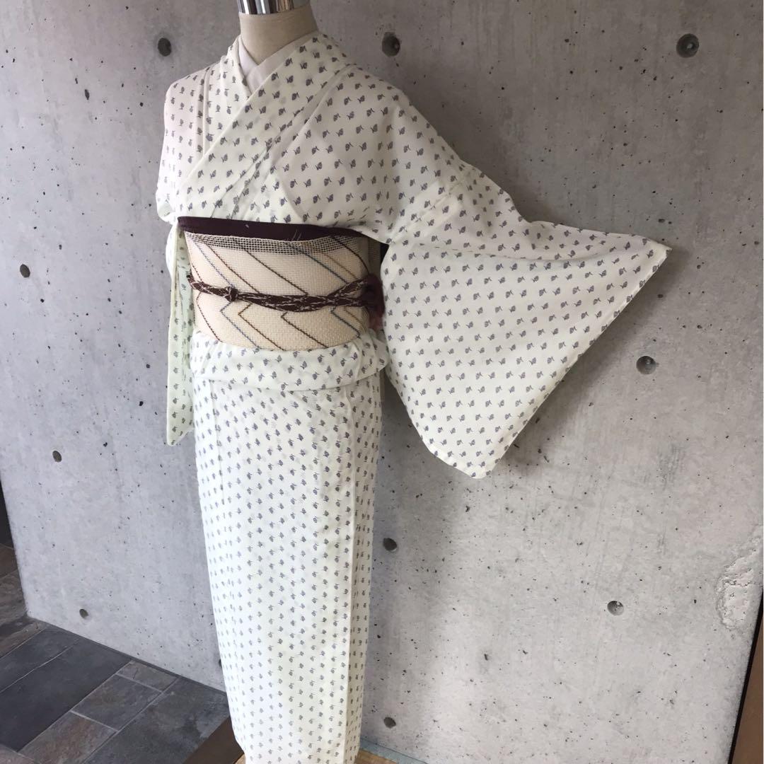 【夏着物】洗える夏着物　化繊　小紋　居敷当て無し