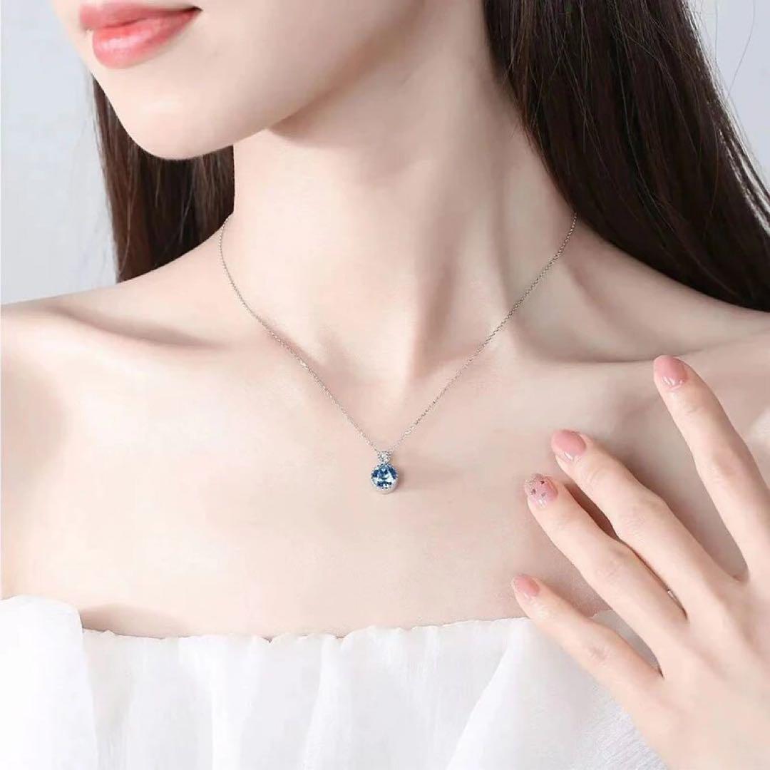 128Pk【一粒ネックレス】ブルートパーズ ダイヤCZ S925 プラチナ