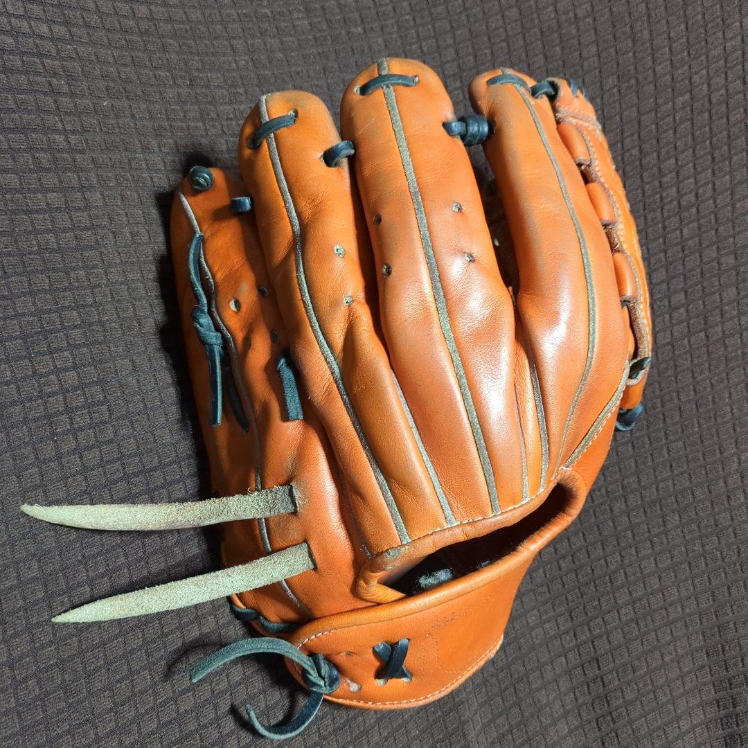 ラベル無しWilson　オレンジ レザー 編み込み 右投げ 硬式グローブ内野手