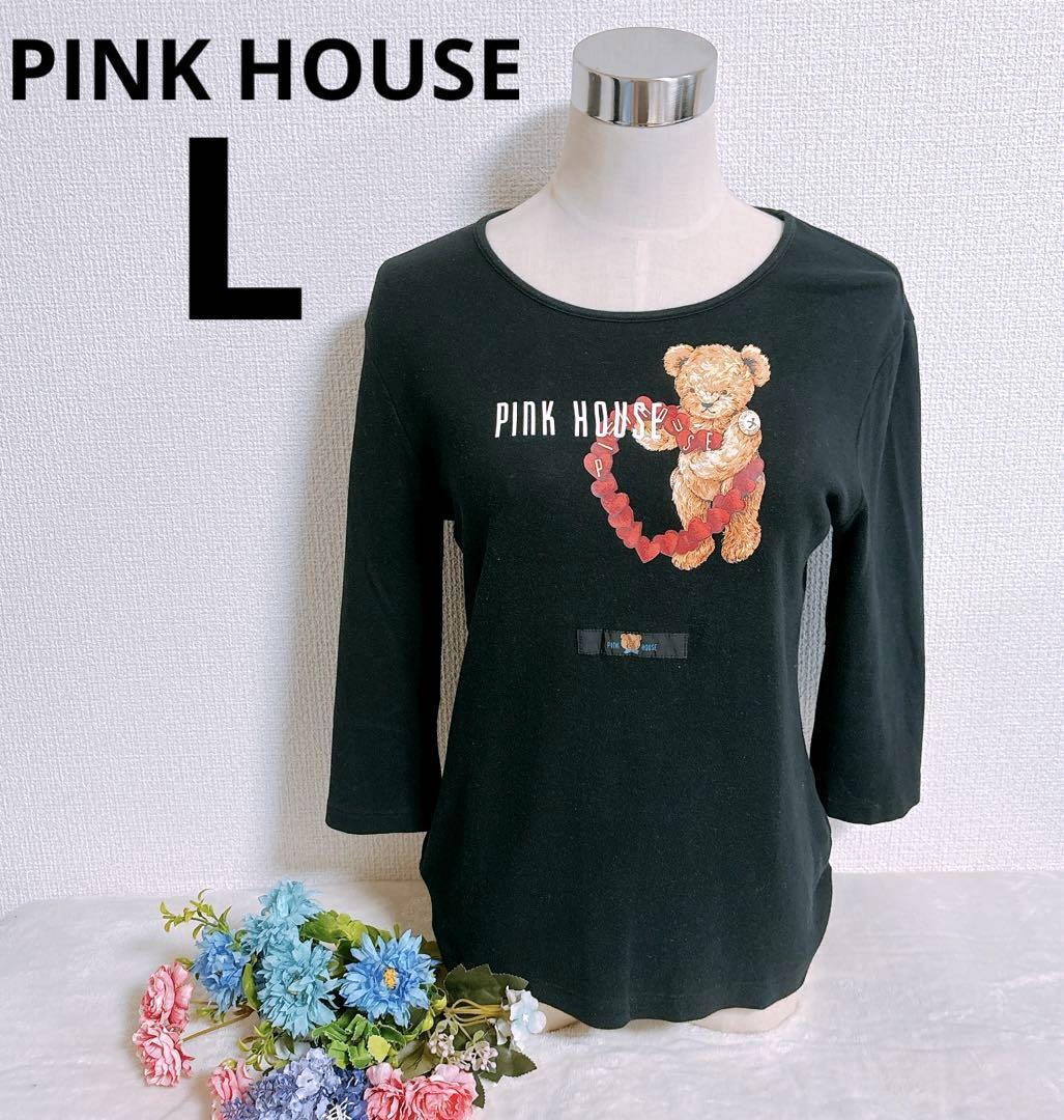 PINK HOUSE ロンT カットソー　ベア　長袖　黒　くま　レディース　L