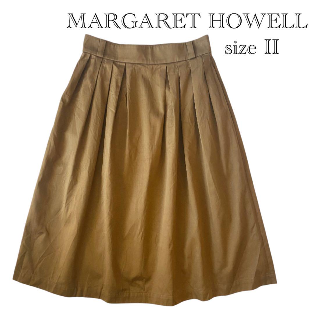 MARGARET HOWELL コットン タック スカート Ⅱ 日本製 ブラウン