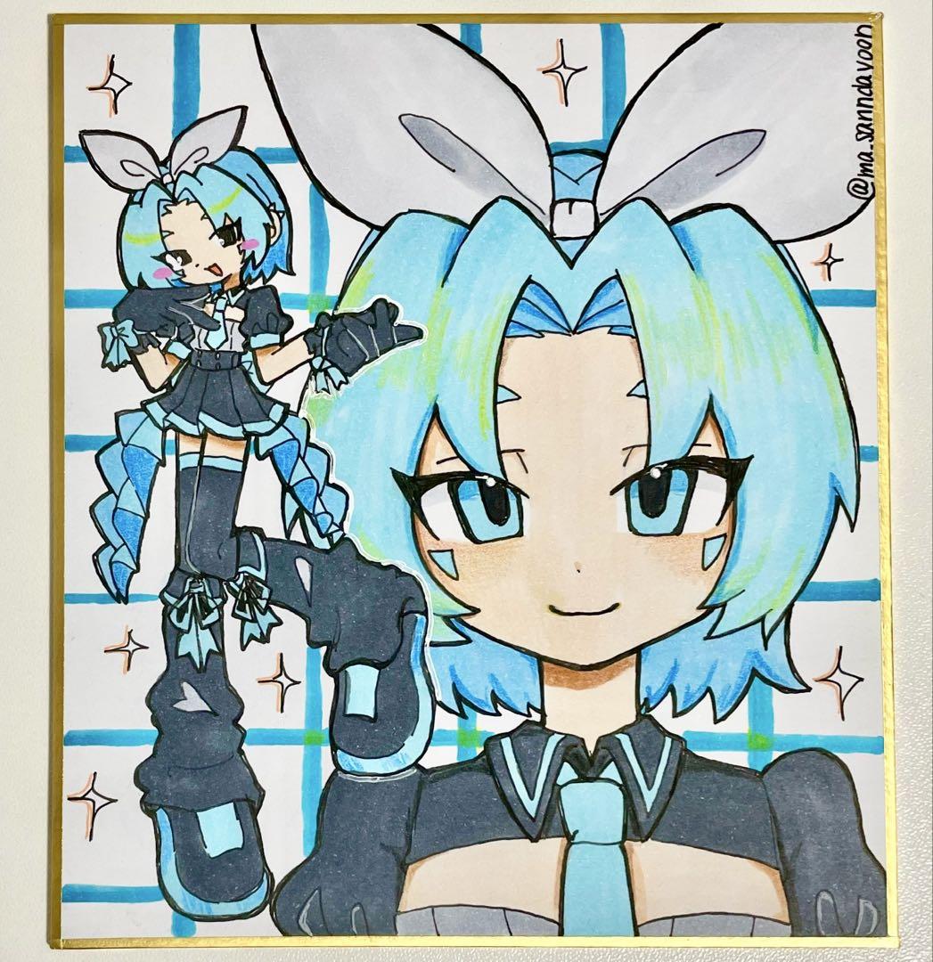 手描きイラスト　色紙　オリジナルキャラ ミニ色紙と落書きチェキセットB 手描きイラスト オリジナル
