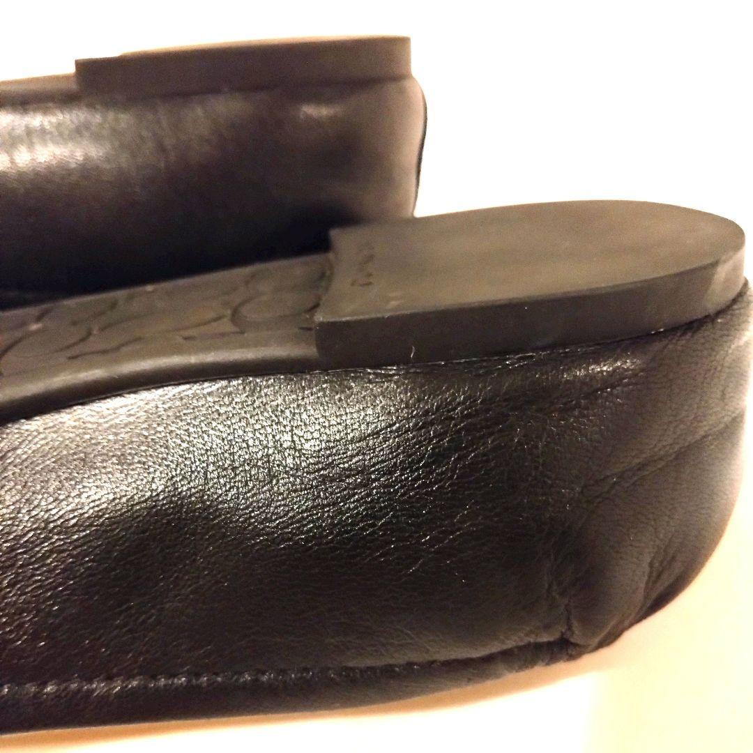 【美品】COACH フラットシューズ　24cm 黒　馬車金具