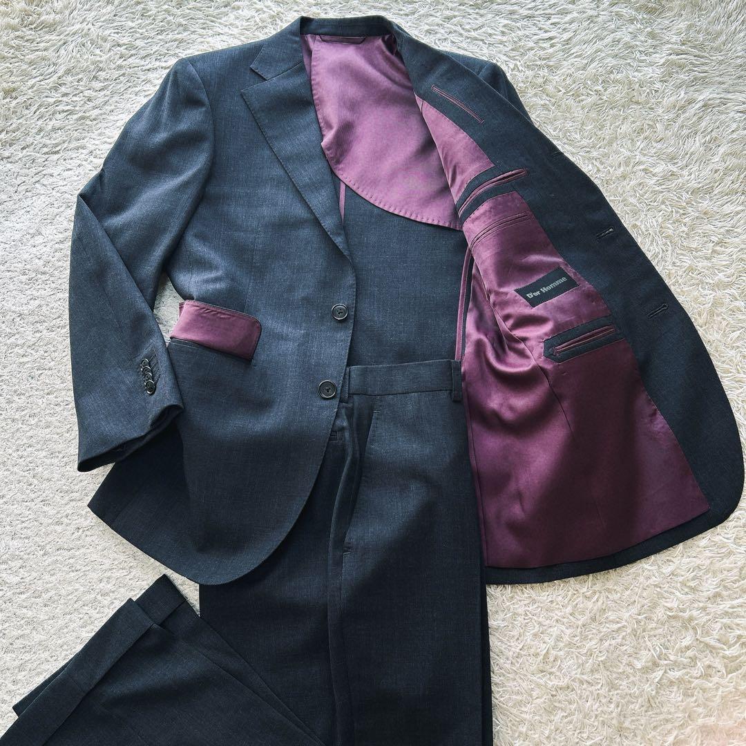 ドールオム セットアップスーツ ピュアウール 防シワ チャコールグレーS