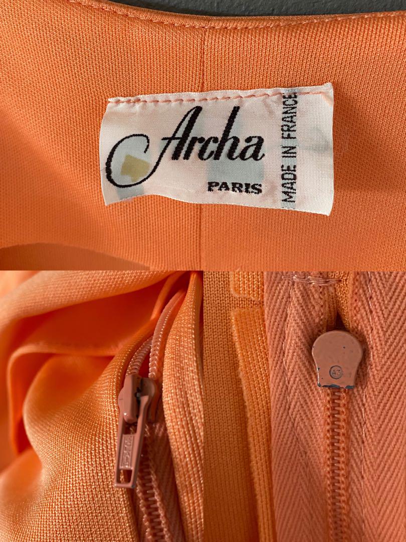 ビンテージ アンティーク 70s フランス製 サーモンピンク ドレス ワンピース 画像10