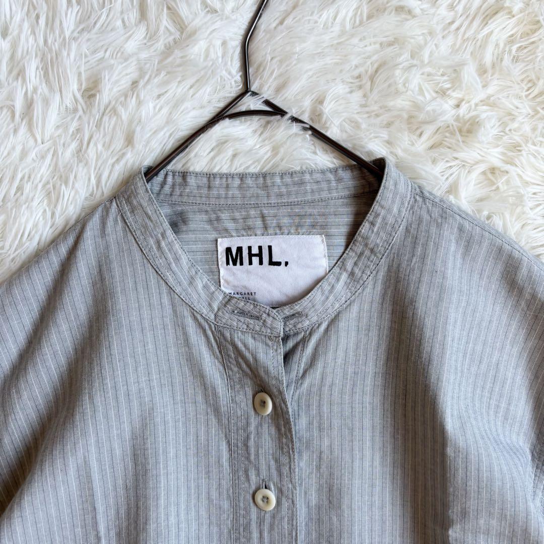美品✨ MHL マーガレットハウエル　コットン　長袖　シャツ バンドカラー MHL. コットンシャツ ネイビー バンドカラーシャツ マーガレット