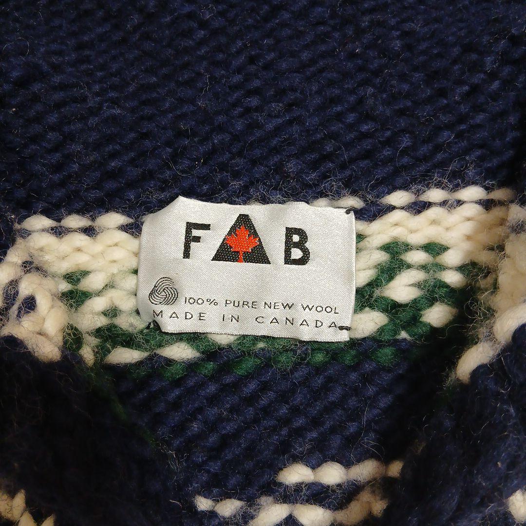 カナダ製FAB カウチンセーター ニット フード付き トナカイ柄 メープルボタン