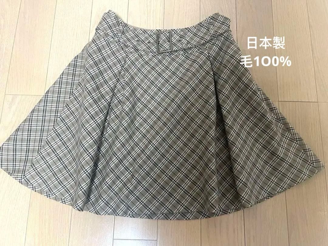 バーバリーチェック柄プリーツスカート毛100 %M BURBERRY BLUE LABEL