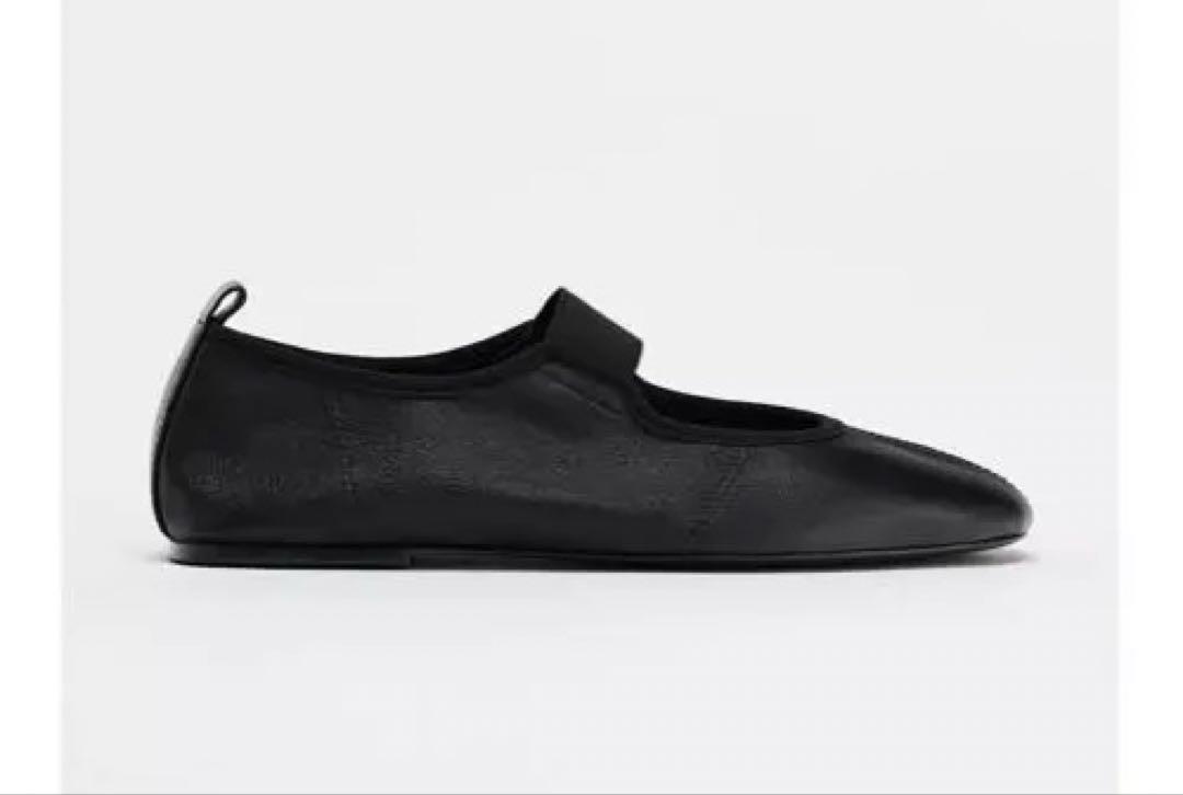 ZARA⭐︎ストレッチ入りレザー バレリーナシューズ 黒 - メルカリ