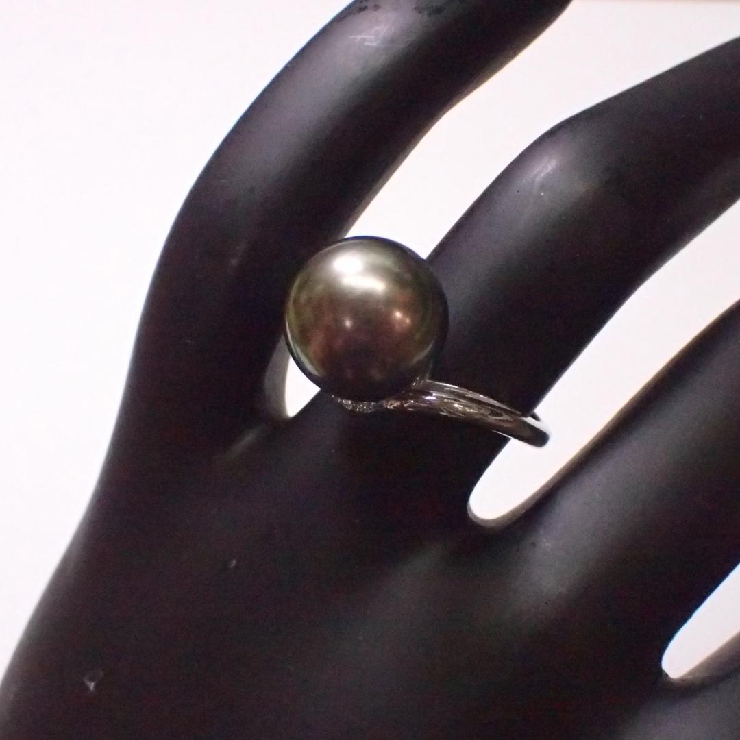 Pt900◆12号◆12㎜超美品!黒真珠と波のダイヤモンドプラチナリング◆洗浄済