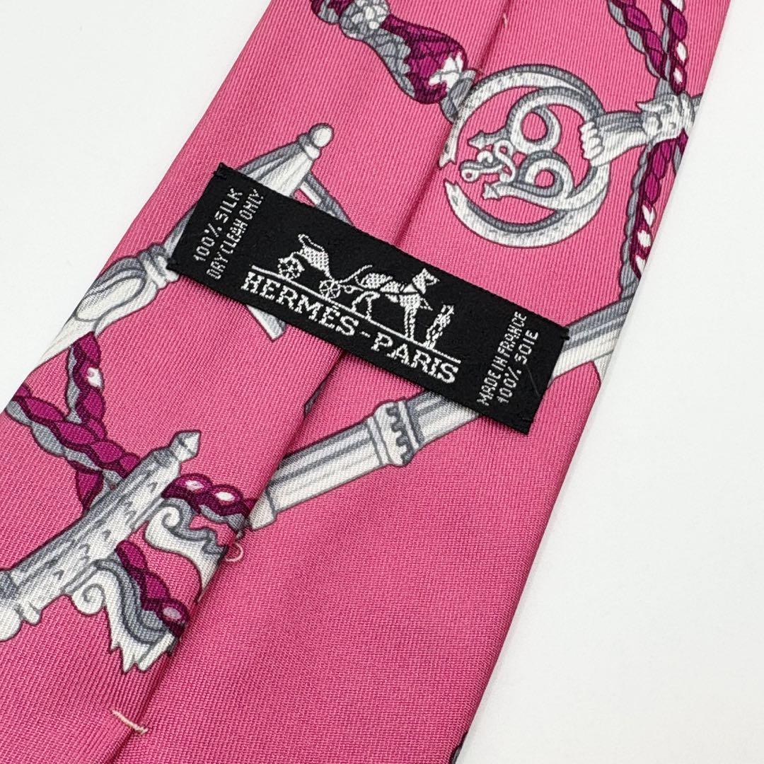 【希少】HERMES ピンク ネクタイ 鍵 スカーフ柄　結婚式