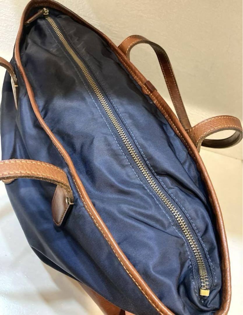 【美品】Felisi ナイロン×レザー　トートバッグ　ネイビー　12-2