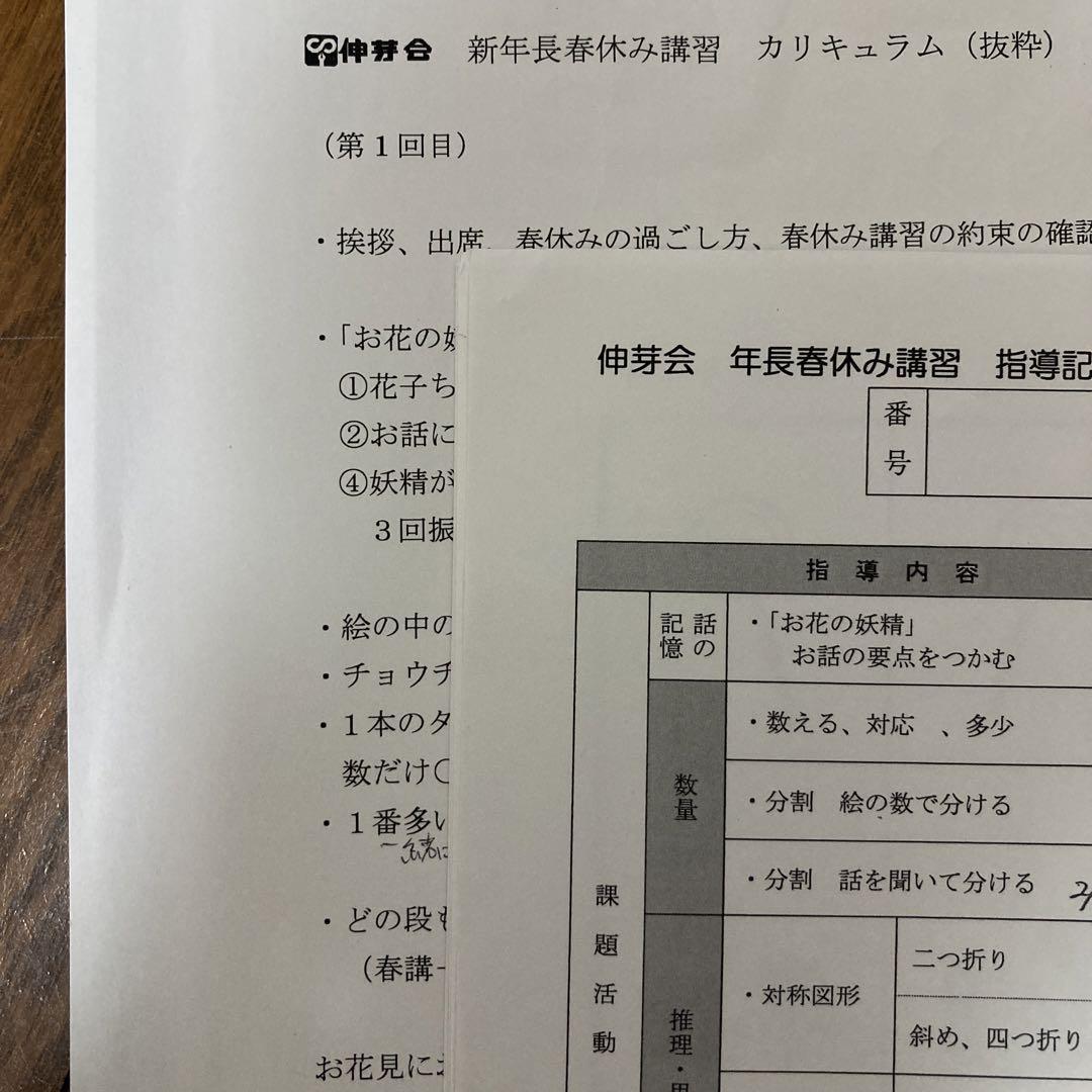 伸芽会 新年長 春期講習 5回分