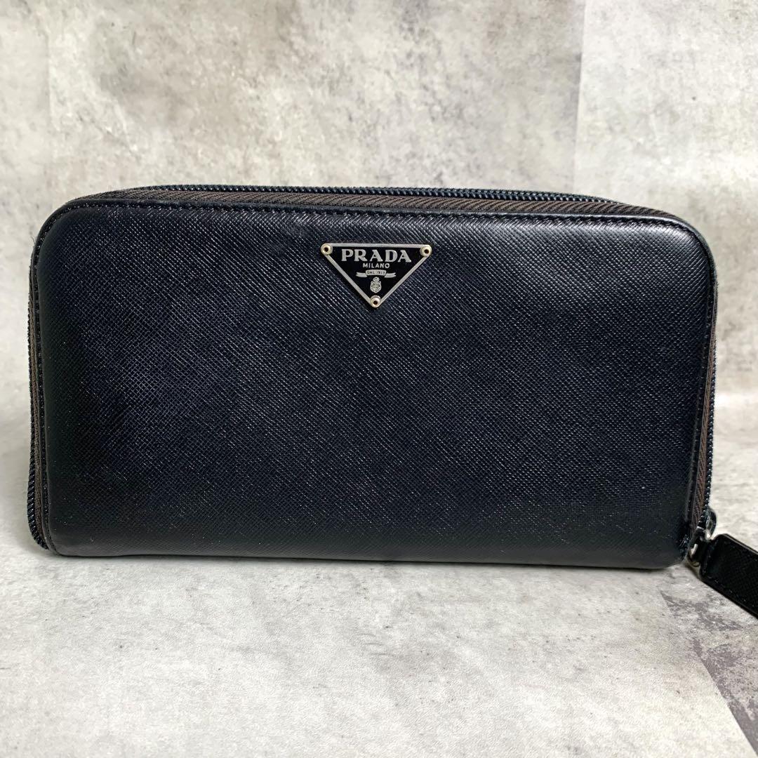 PRADA プラダ　三角ロゴ　サフィアーノ　ラウンドジップ　ブラック 長財布