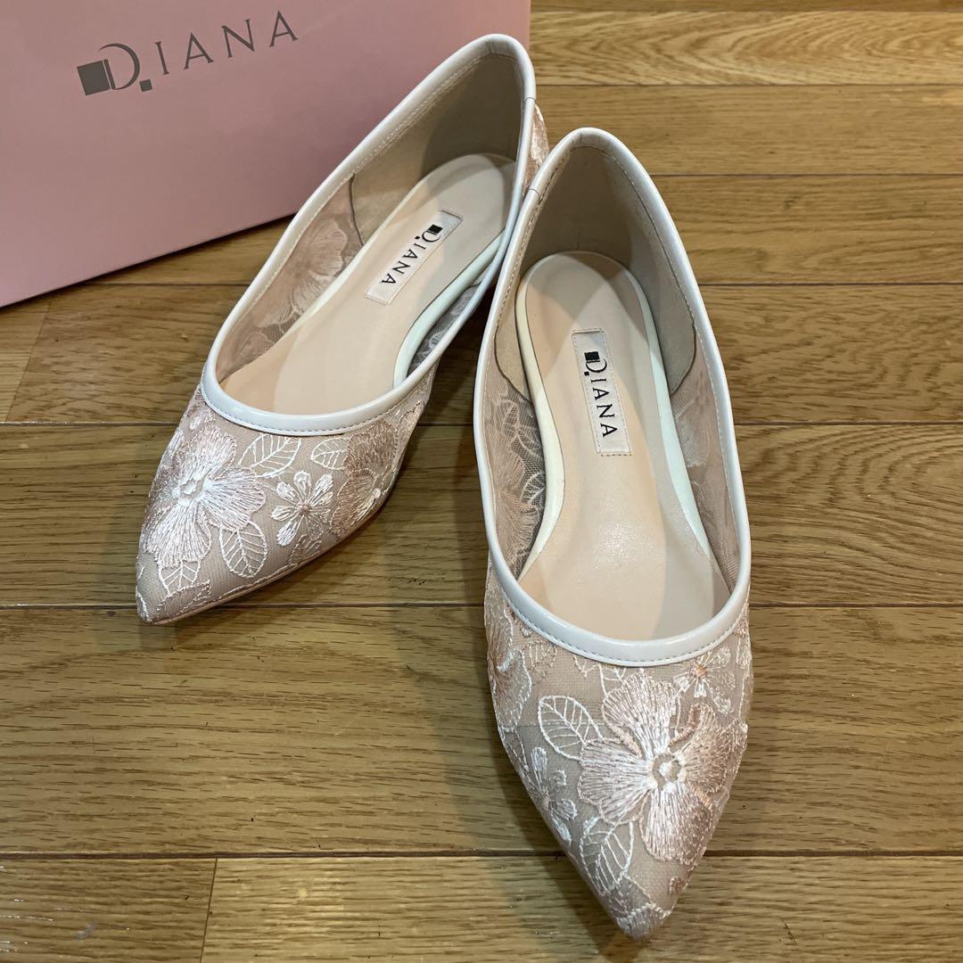 【DIANA ダイアナ】フラットシューズ　刺繍チュール　22.5 日本製　美品
