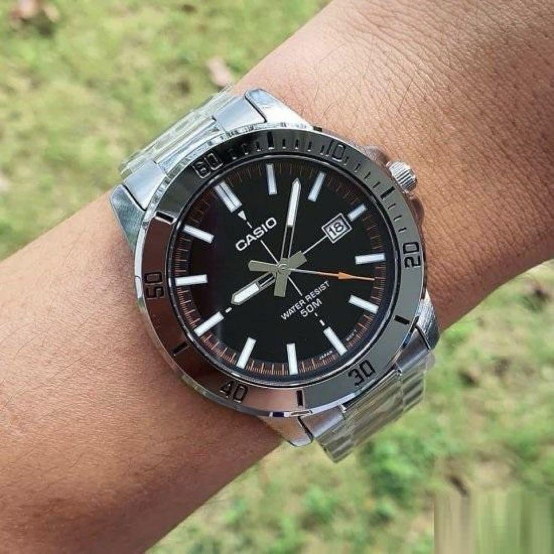 カシオ アナログ腕時計　新品　海外輸入ビッグフェイス　ステンレススチールモデル