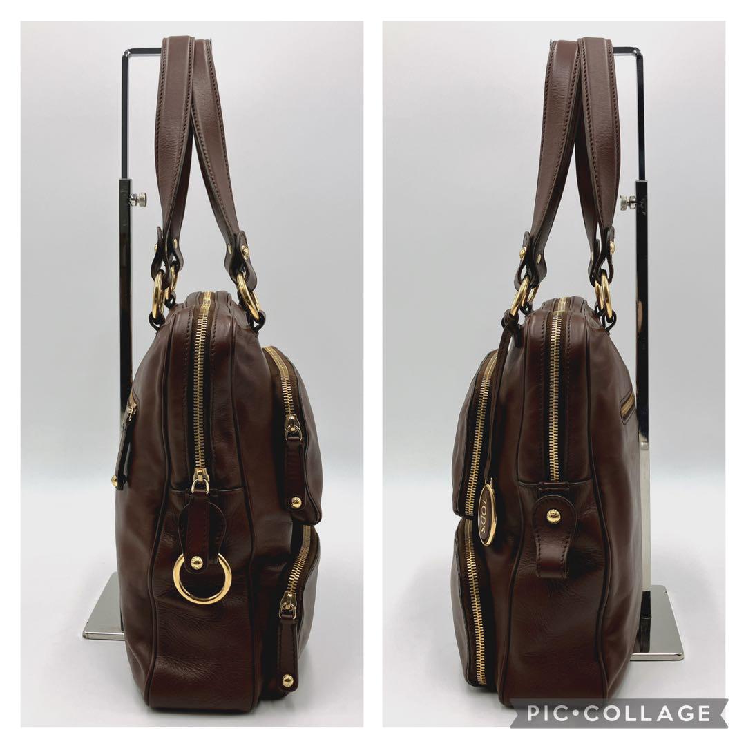 【美品】TOD'S トッズ ハンドバッグ レザー ロゴチャーム ブラウン