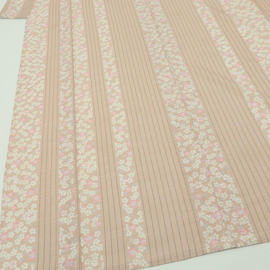 美品 洗える夏着物 誂えポリ 桜 トールサイズ 変則絽 小紋 着物