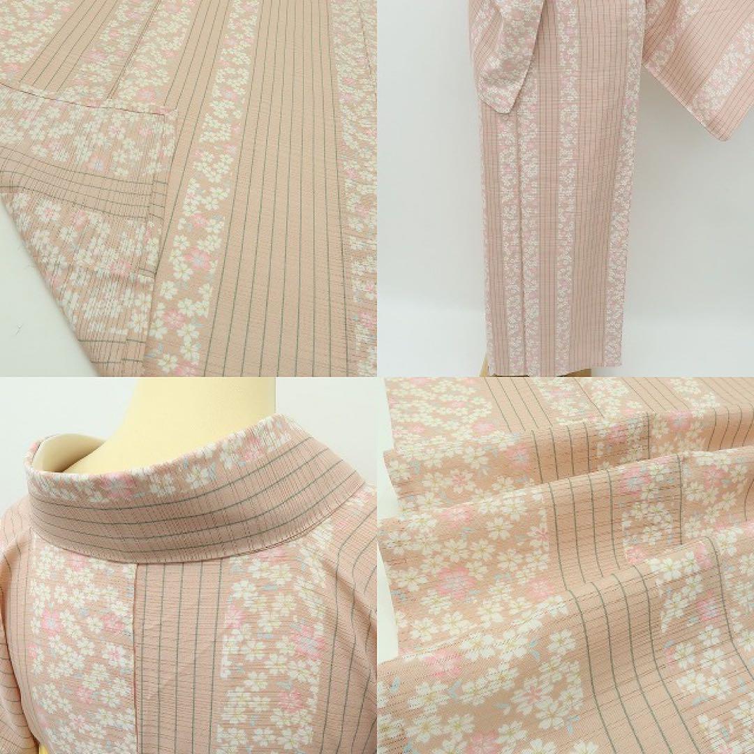 良質  美品 洗える夏着物 誂えポリ 桜 トールサイズ 変則絽 小紋 着物 着物・浴衣