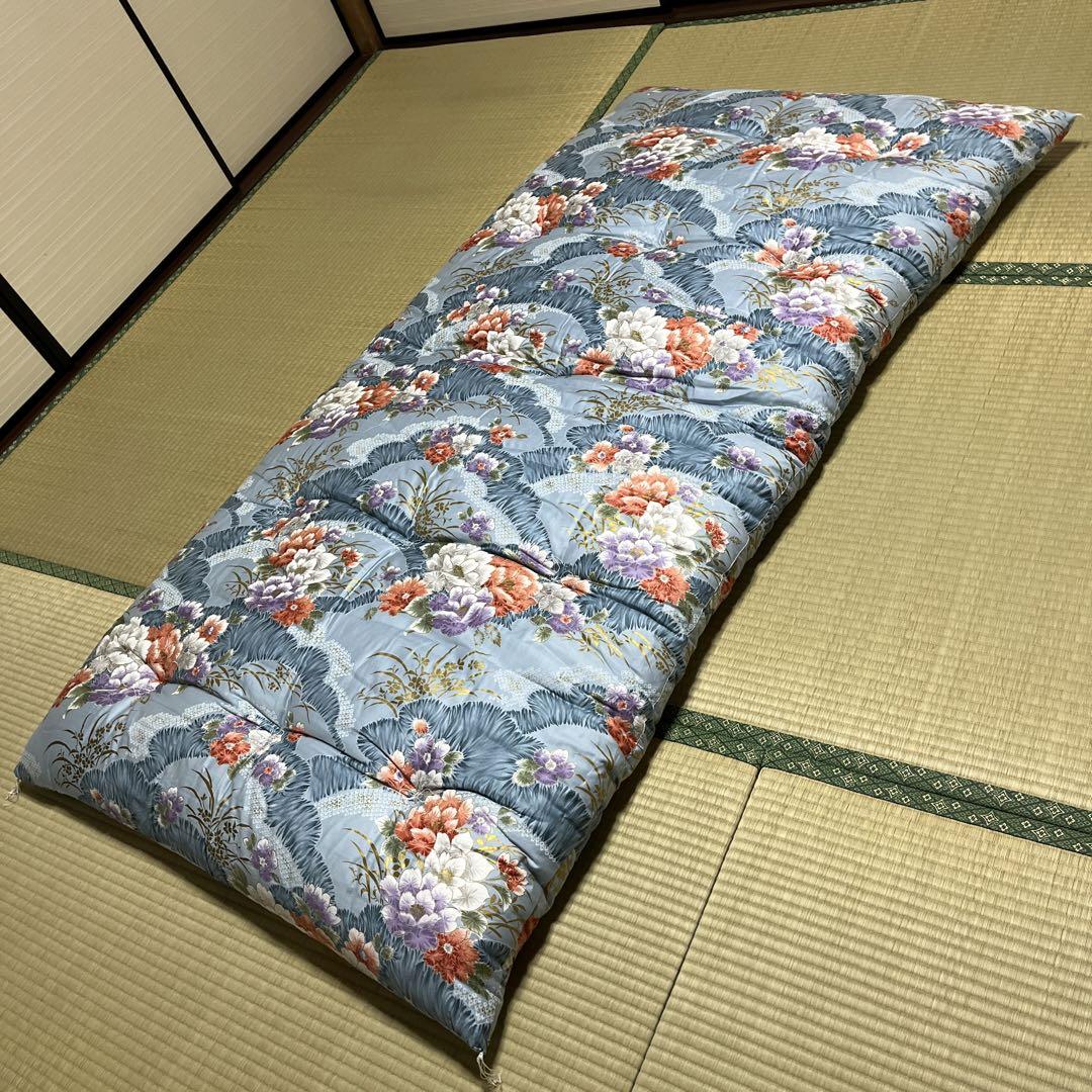 綿組布団　掛け・敷き布団セット（青）和風レトロ