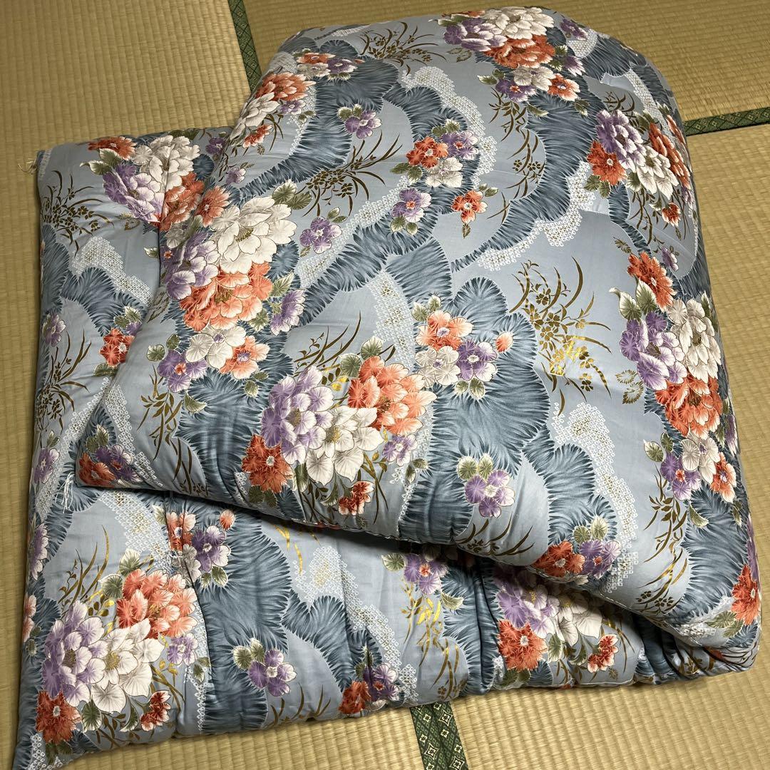 綿組布団　掛け・敷き布団セット（青）和風レトロ