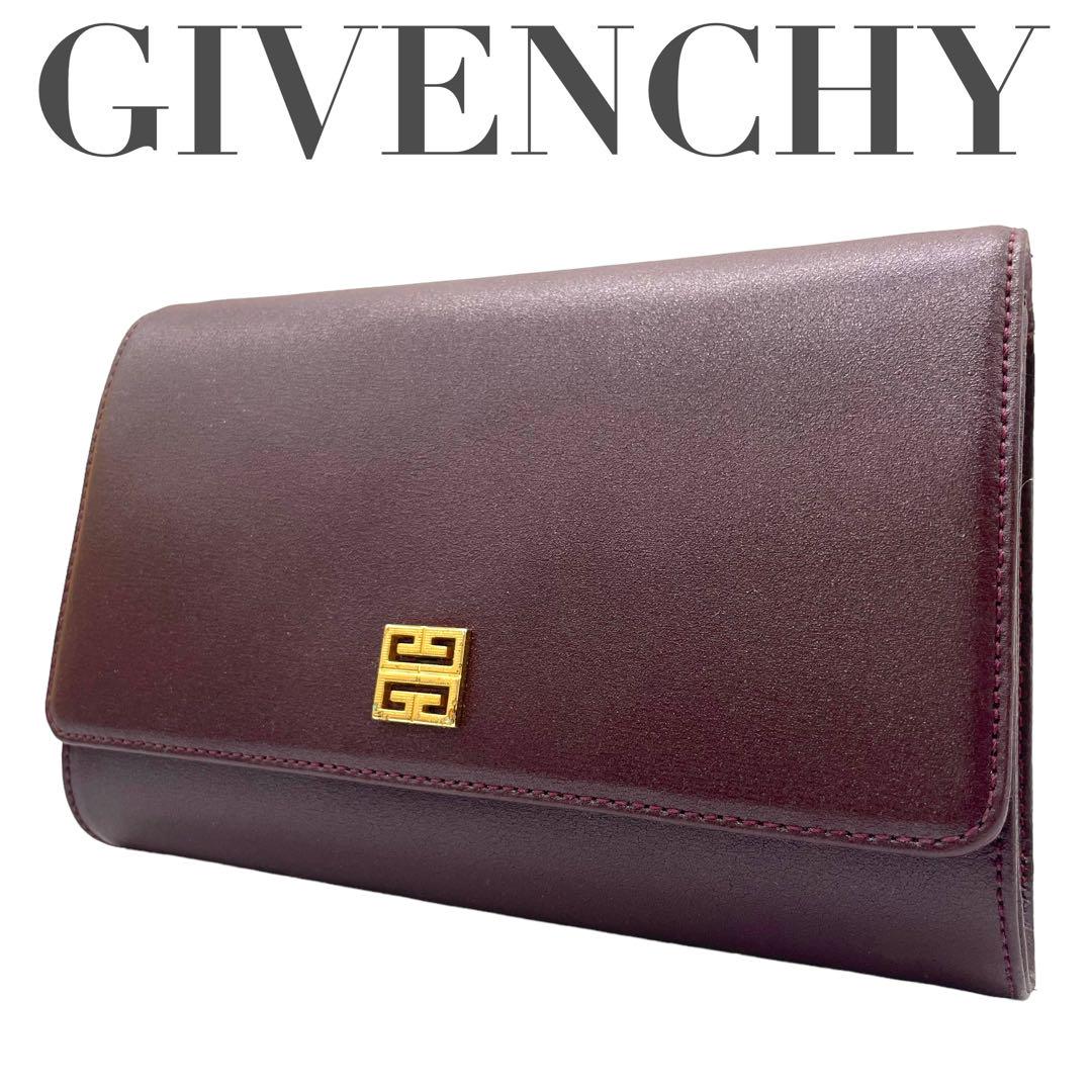 GIVENCHY ジバンシー クラッチバッグ セカンドバッグ ボルドー ゴールド