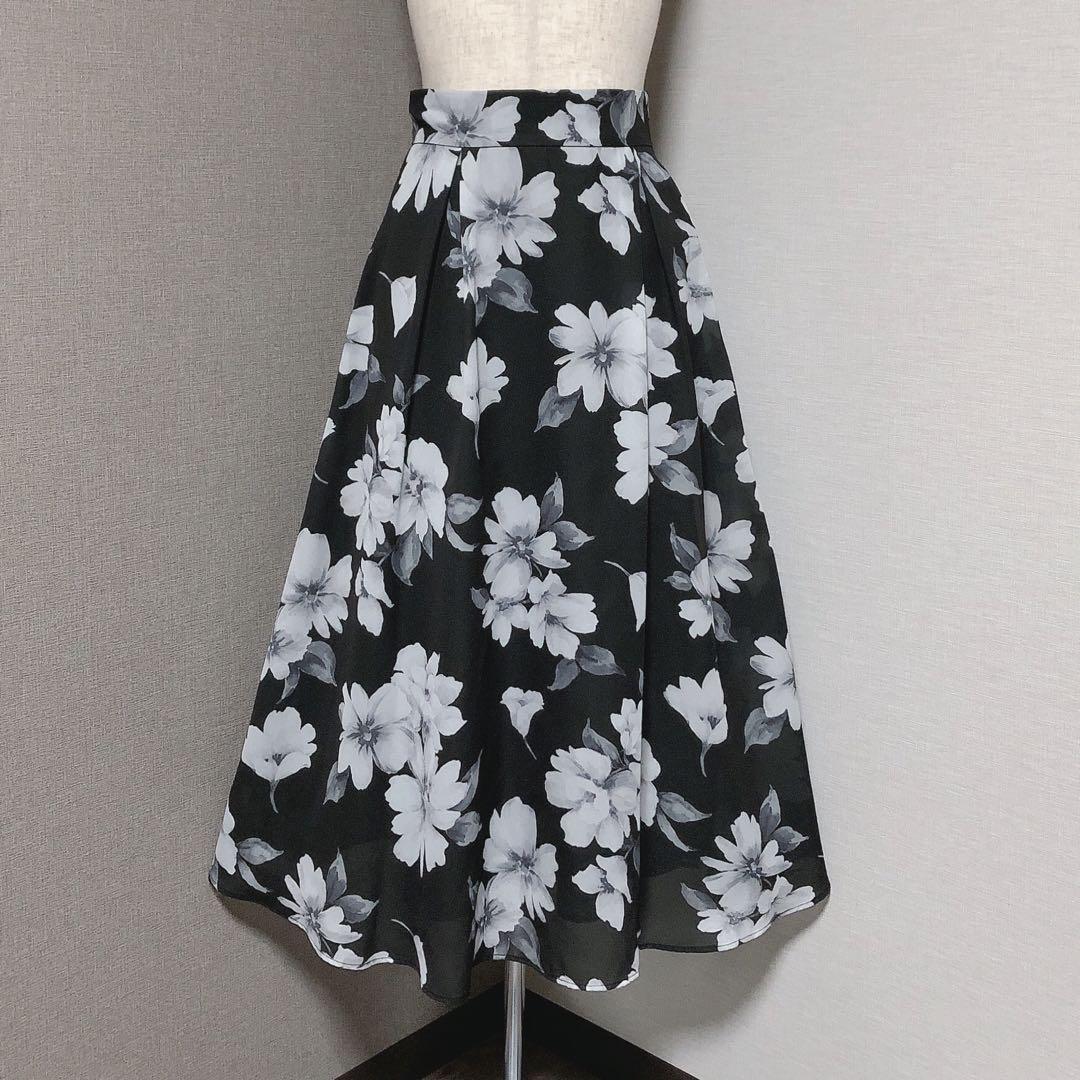 ミッシュマッシュ 花柄 フレア ロング スカート スミクロ