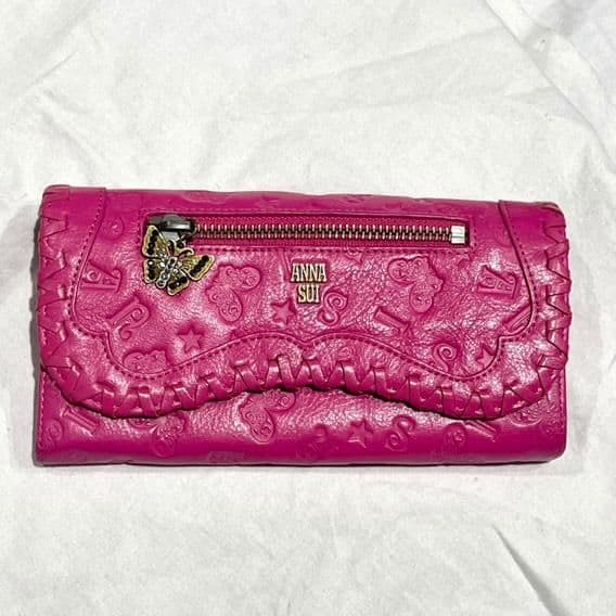 ANNA SUI ベロニカ 長財布 レザー エンボス ピンク 美品
