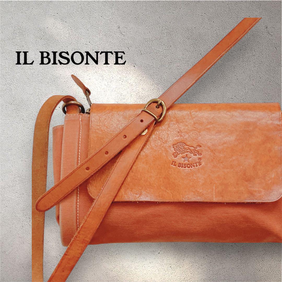 IL BISONTE イルビゾンテ 帆布 レザー ショルダーバッグ キャメル