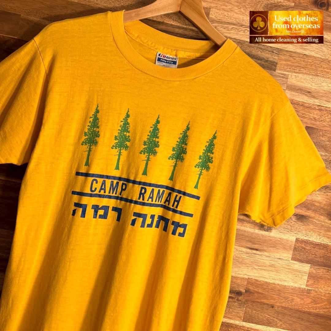 【O94】90s USA製 ヘインズ 半袖 Tシャツ イエロー プリント L