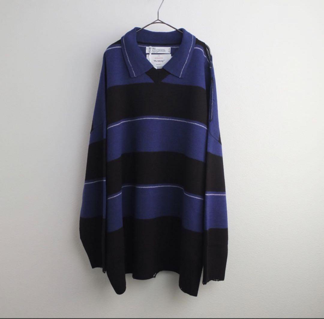 dairiku 青黒ストライプニットポロシャツ - トップス最高 の