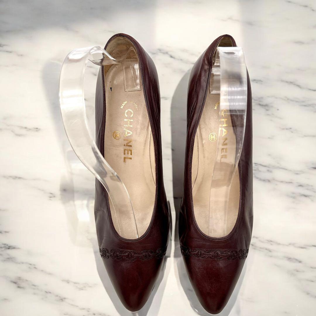 CHANEL シャネル ココマーク レザー パンプス ボルドー